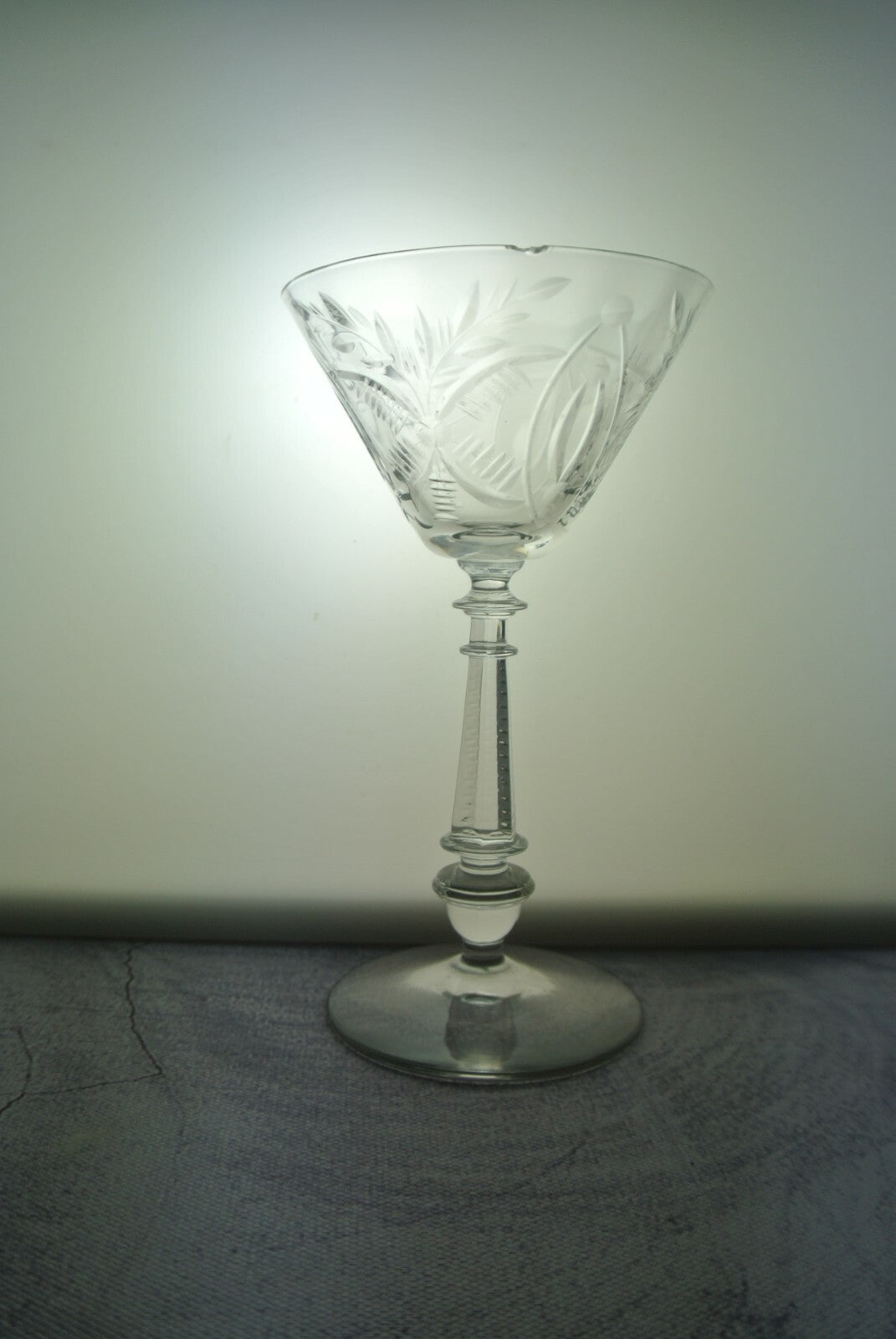 Lot Of 7 Clear Etched Pattern Cordial Glasses *CHIPPED*