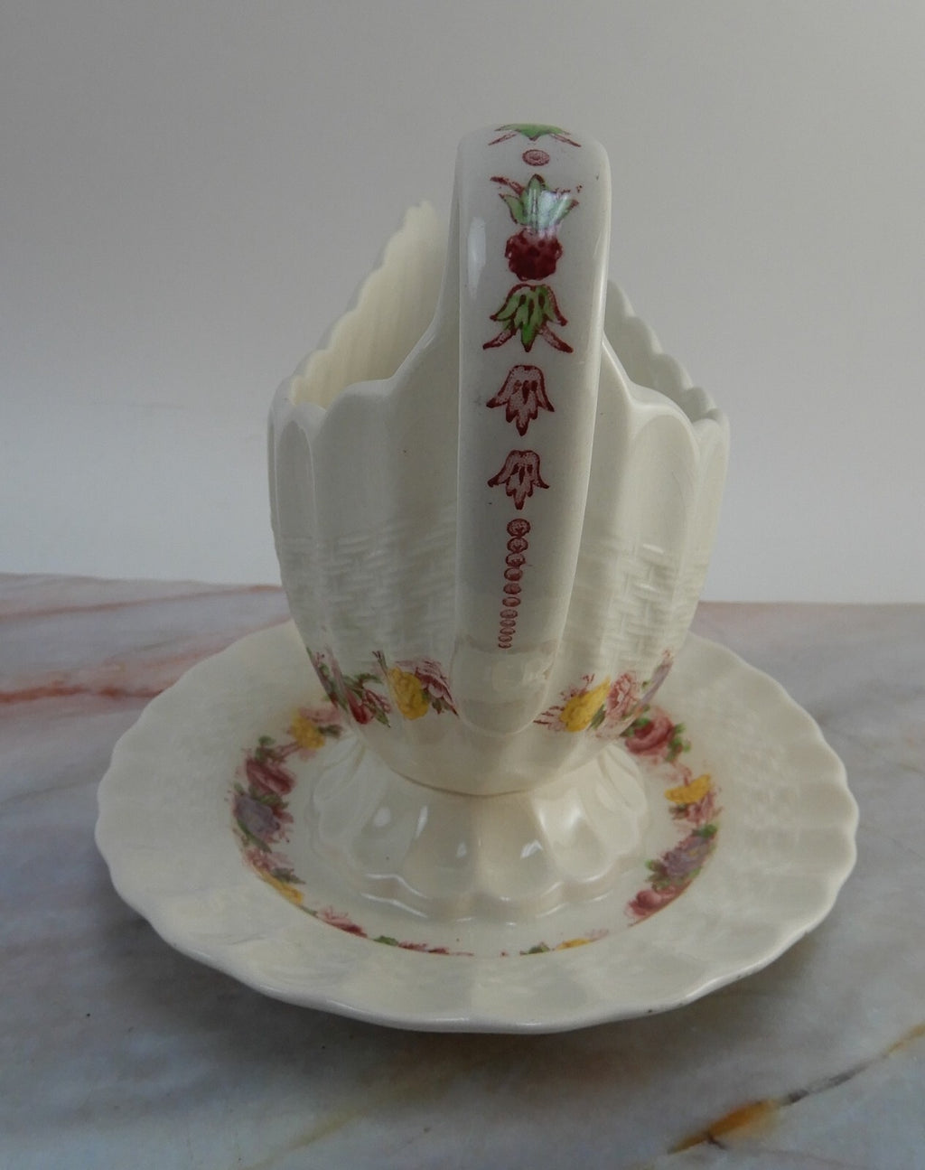 Vtg Copeland Spode "Rose Briar" Gravy Boat with Attached Underplate