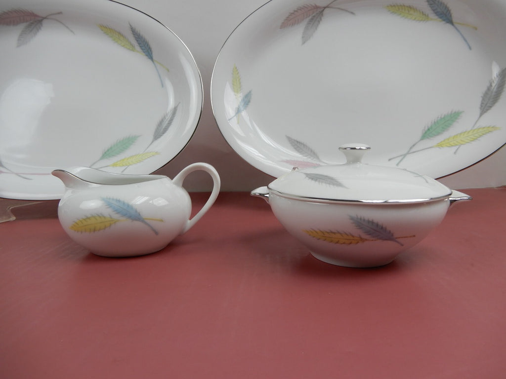 Set of 2 Platters, Sugar Bowl and Creamer L & M China "DELICE" Pattern