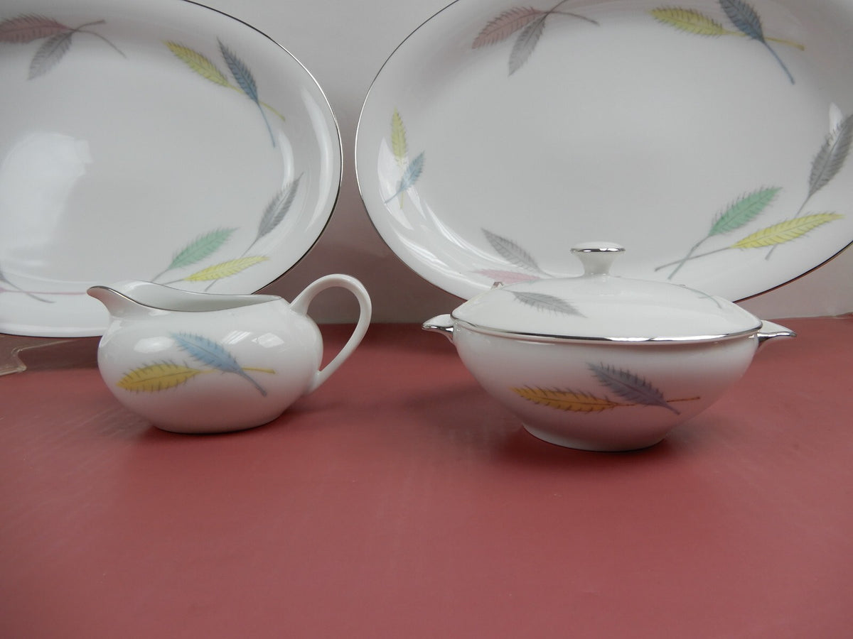 Set of 2 Platters, Sugar Bowl and Creamer L & M China "DELICE" Pattern