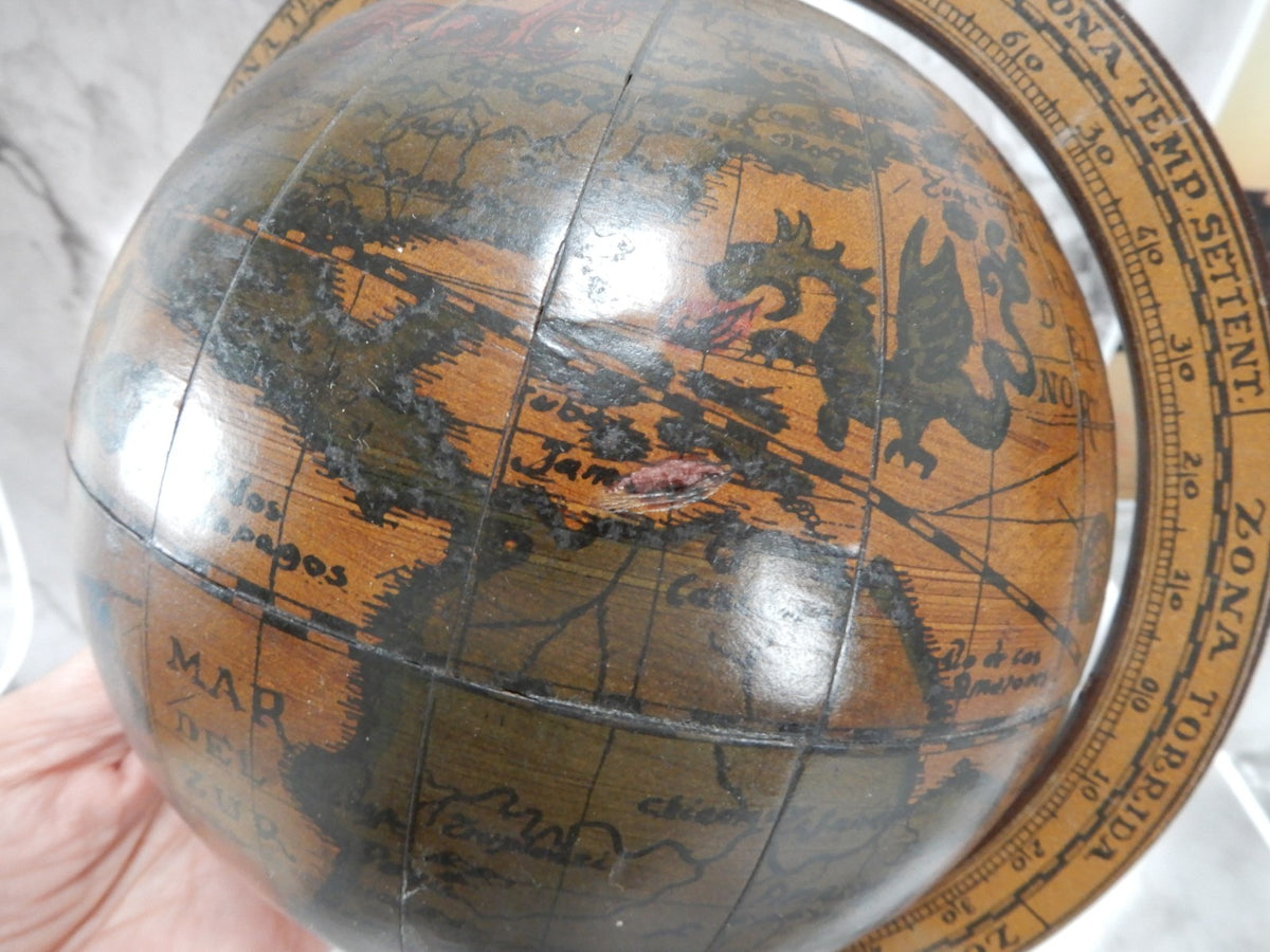 Vtge Italian Zodiac Celestial Globe Wood Stand Made in Italy Old World Decor 10"