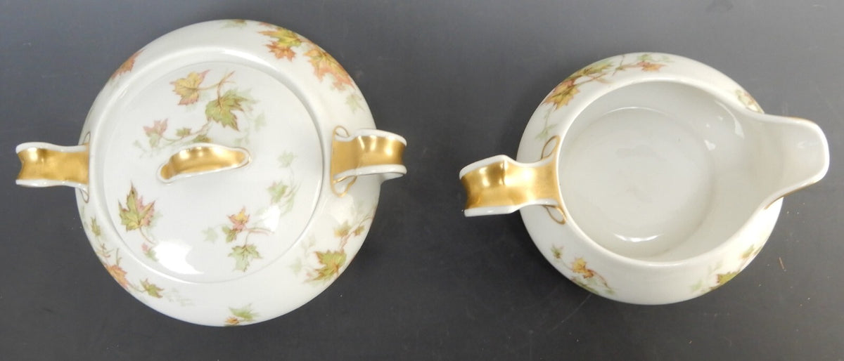 Vtg Haviland Limoges China "Autumn Leaf" Sugar Bowl, Creamer, c.1930