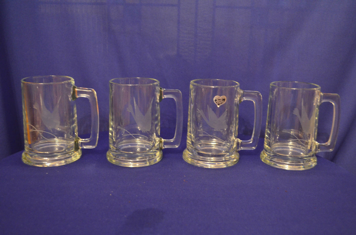 4 Piece Set Javit Hand Cut Crystal Mug's With A Picture Of A Satin Goose 5-1/4"