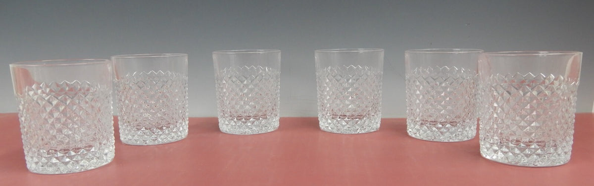 (7) Vintage Glass Diamond Pattern Ships Decanter and Drinking Glass Set