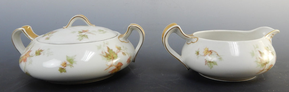 Vtg Haviland Limoges China "Autumn Leaf" Sugar Bowl, Creamer, c.1930