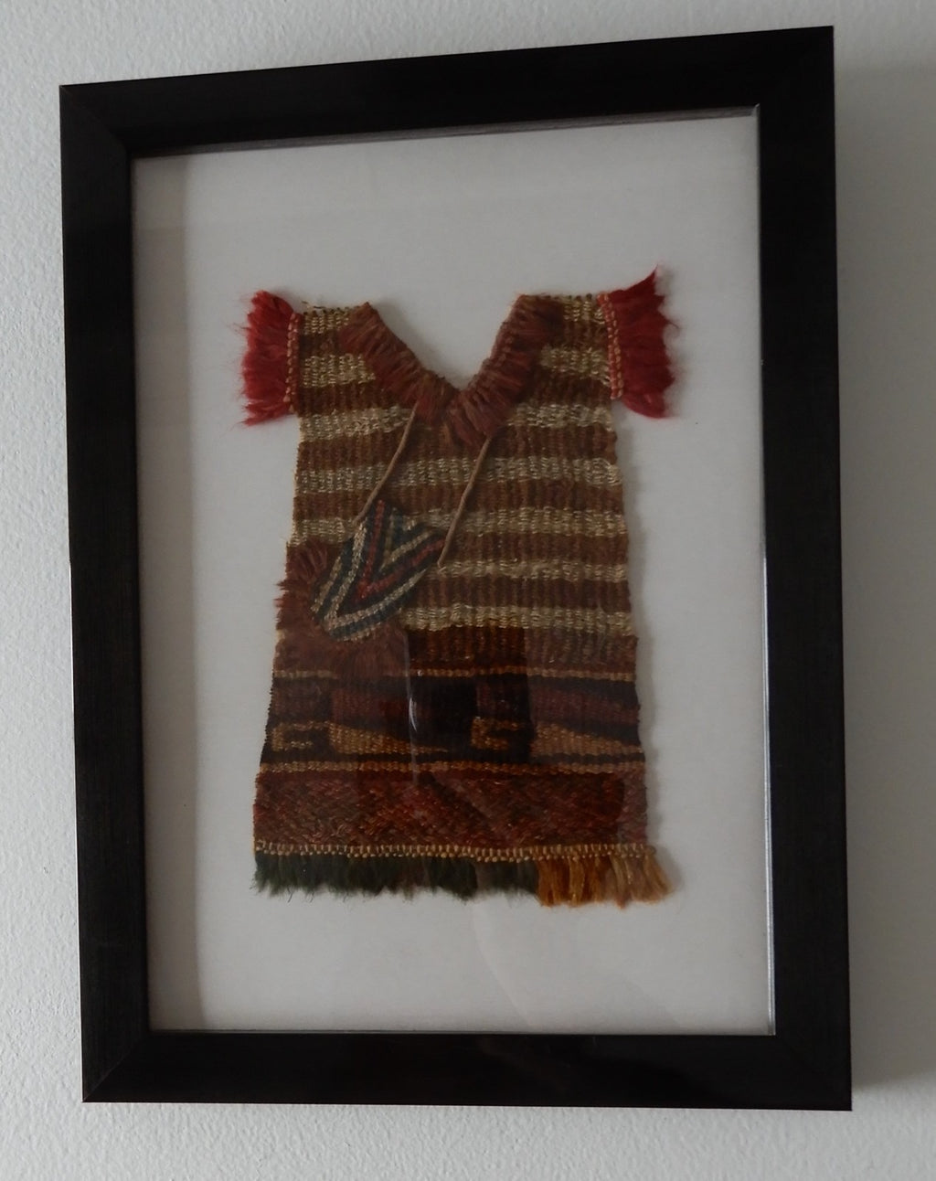 Pair of Precolombian Woven Textile Small Doll Dress Framed 11" X  8"