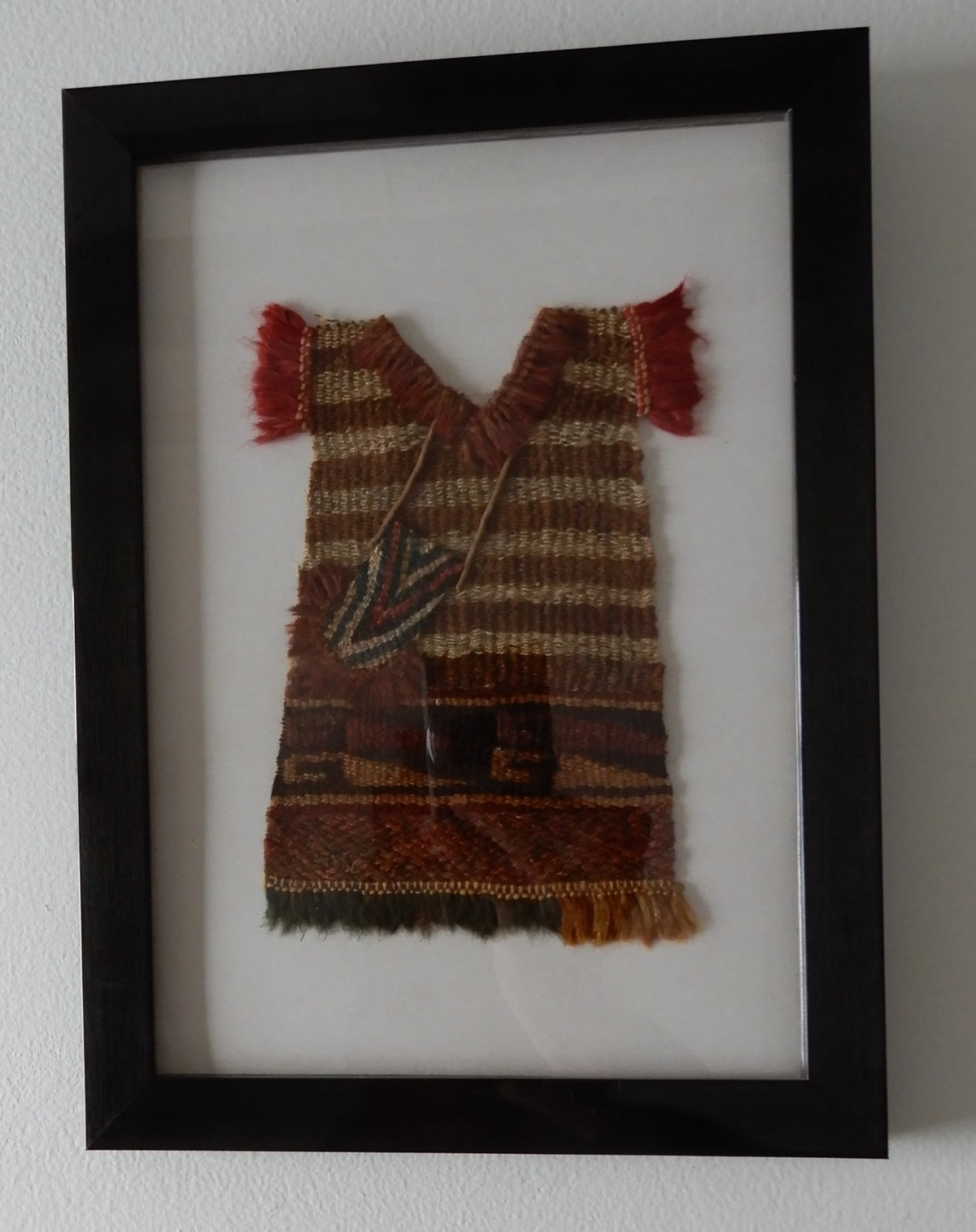 Pair of Precolombian Woven Textile Small Doll Dress Framed 11" X  8"