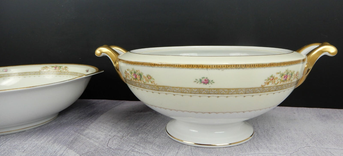 Vintage Hand Painted Meito China Set of Two Bowls One is Missing The Lid