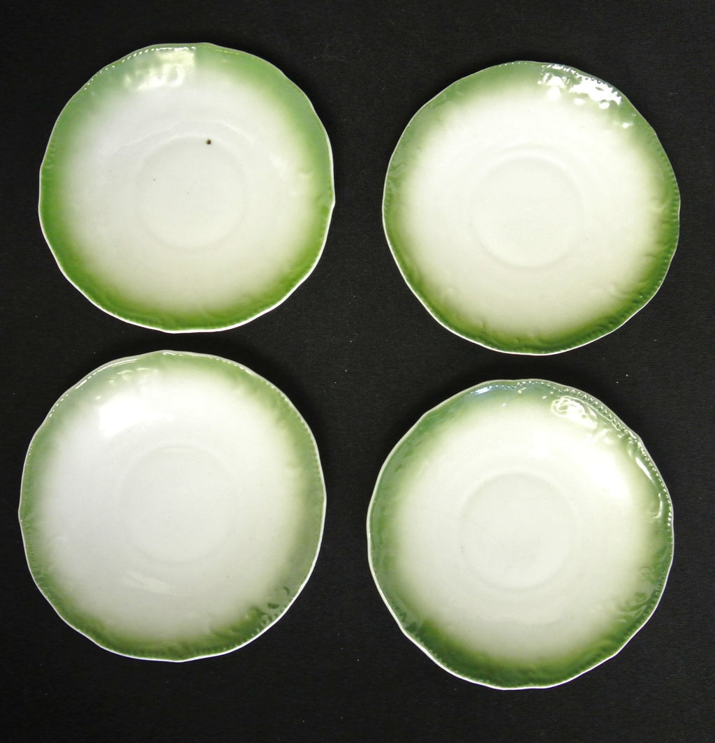 4 Vintage Lion Mark Made in Bavaria Green Cups & Saucers Decorated with Apples