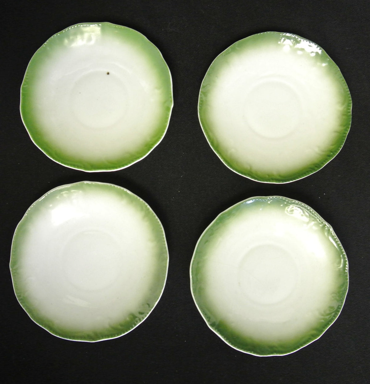 4 Vintage Lion Mark Made in Bavaria Green Cups & Saucers Decorated with Apples