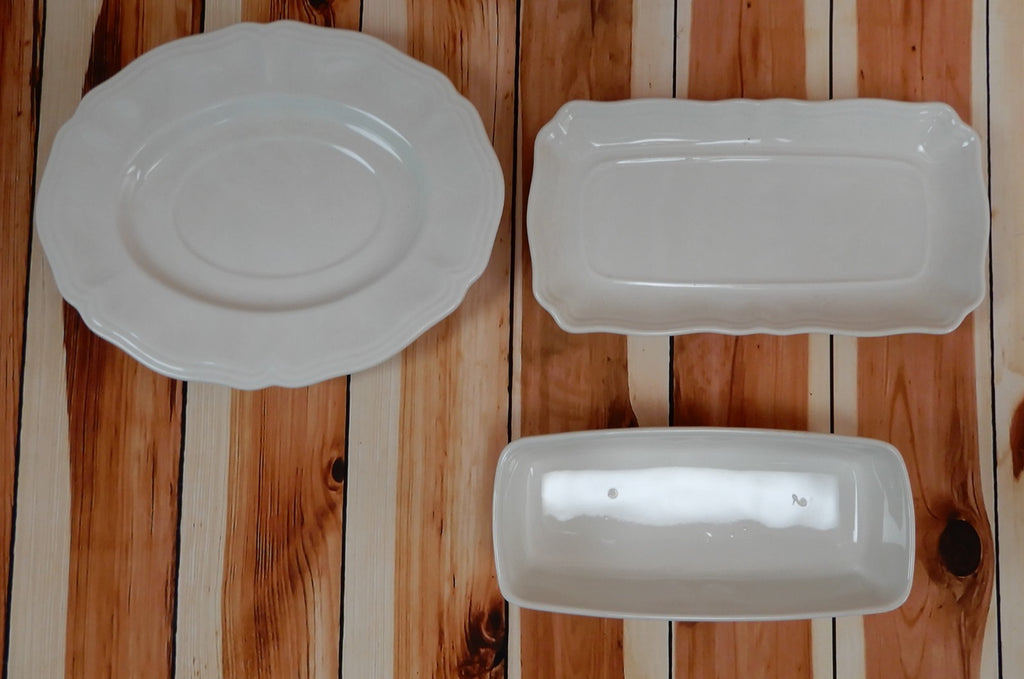 Federalist Ironstone White Made in Japan Gravy Boat Underplate and Butter Dish
