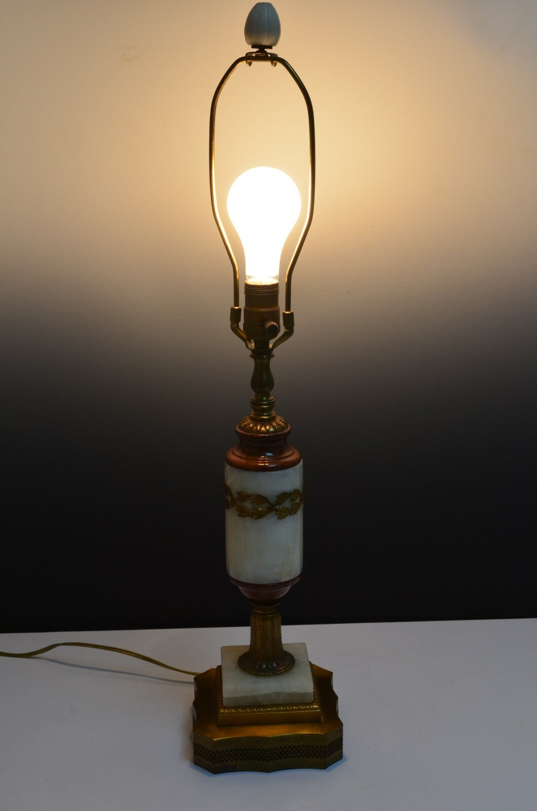 Vintage Brass, Quartz and Marble Table Lamp