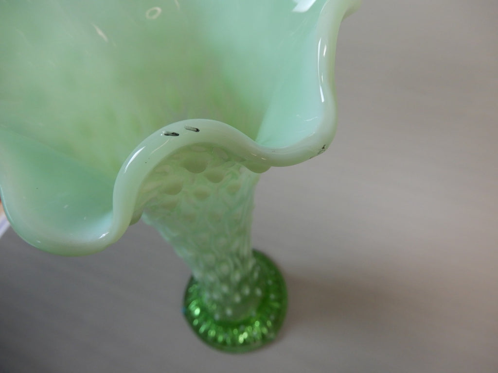 Antique Beautiful Northwood Swung Opalescent Green Glass Tree Trunk 11" Vase