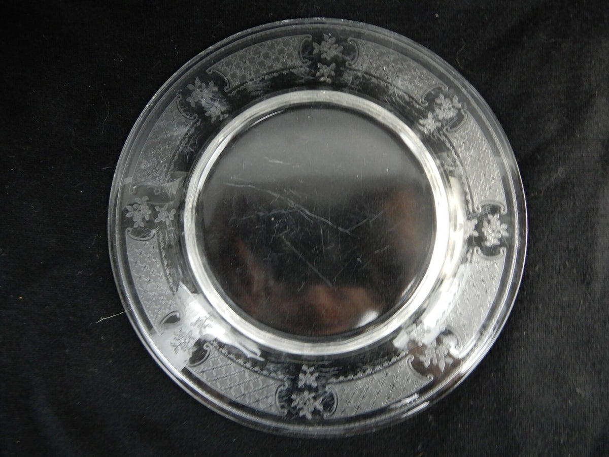 Vintage Clear Glass Floral Themed Luncheon Plates Set Of Six
