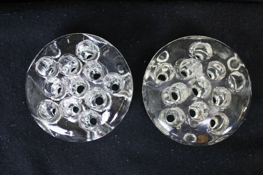 Lot Of 2 Vintage Clear Glass Flower Frog Stem Holders Floral Arranging  11 Holes