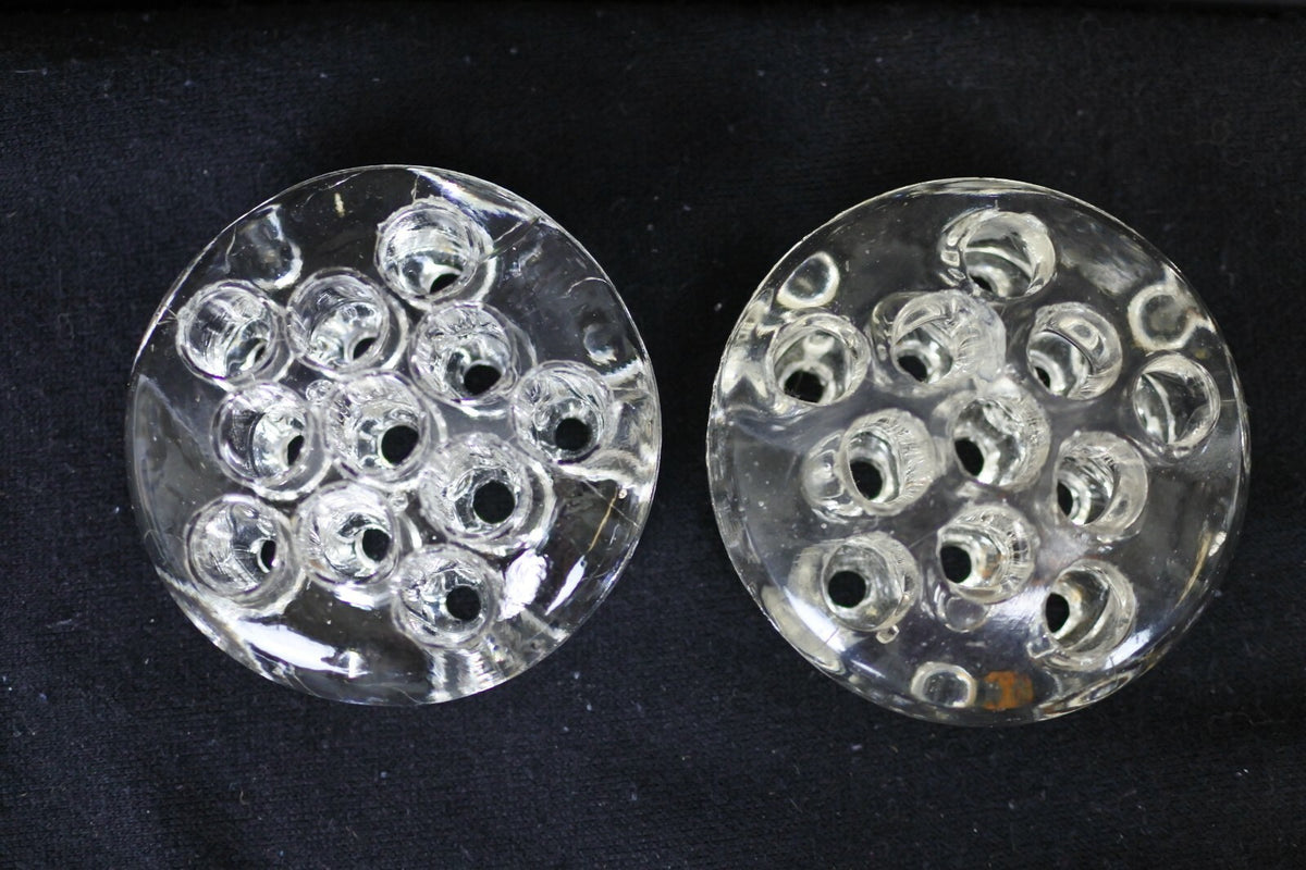 Lot Of 2 Vintage Clear Glass Flower Frog Stem Holders Floral Arranging  11 Holes