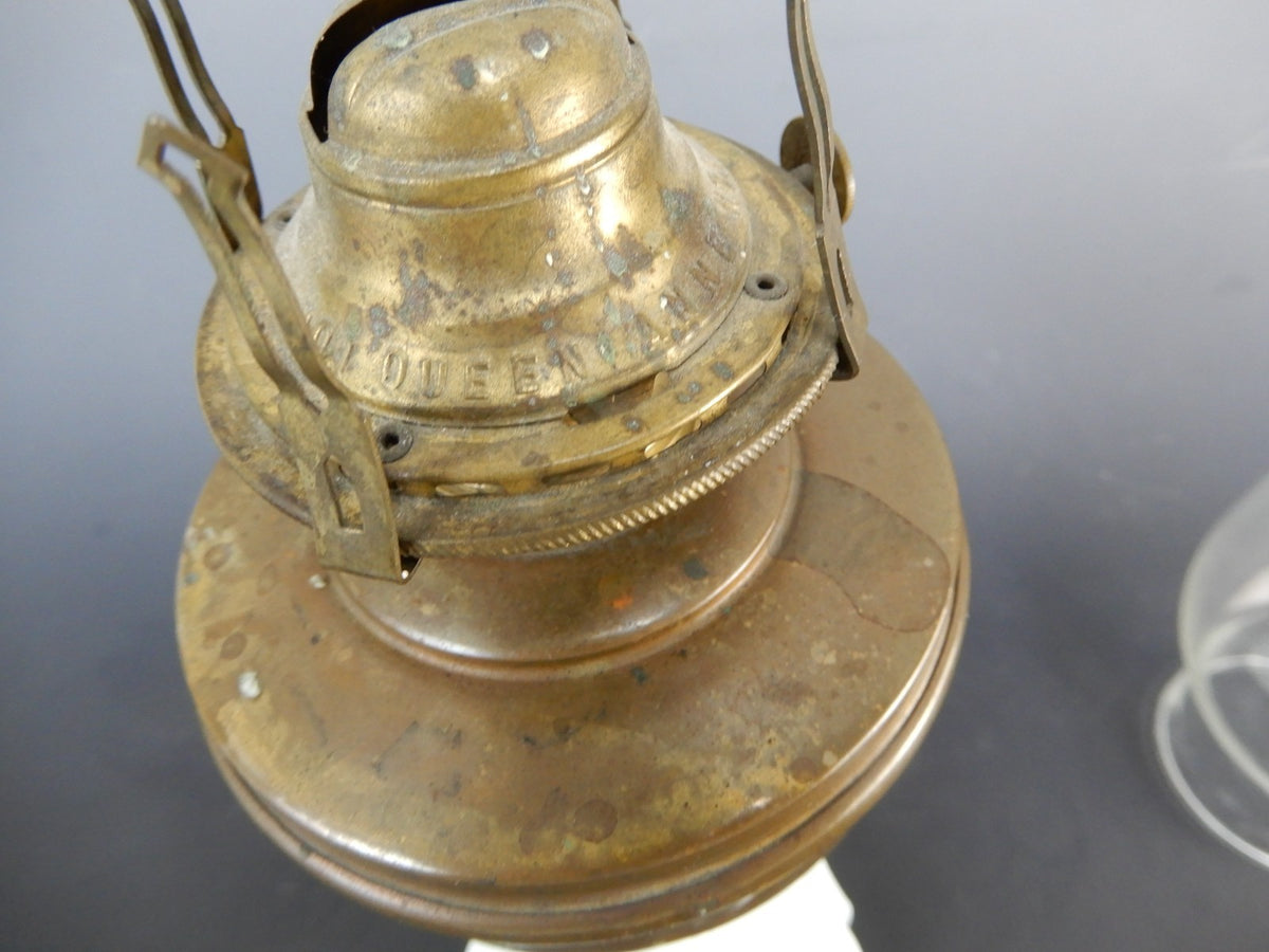 MFG Co No. 1 Queen Ann Burner White Milk Glass Base Oil Lamp