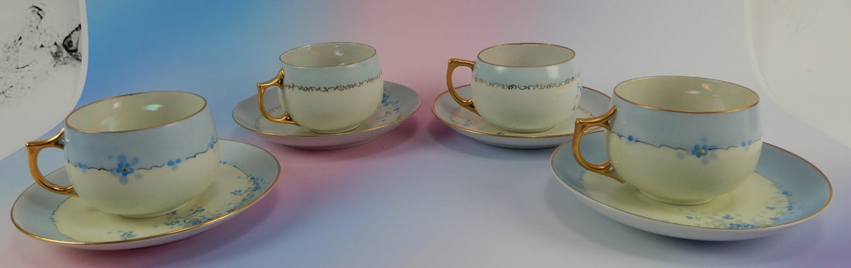 4 Pc. Stouffers Hand Decorated Blue Forget Me Not~ Cups and Saucers