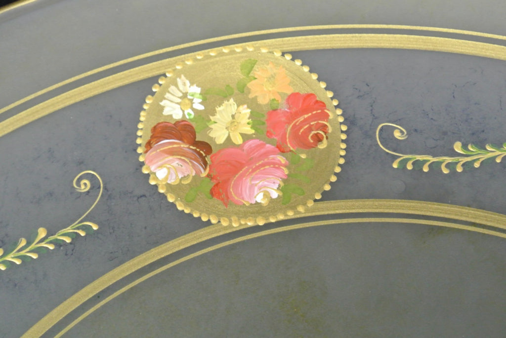 Vintage Bohemian Glass Hand Painted Enamel Footed Bowl, Stand