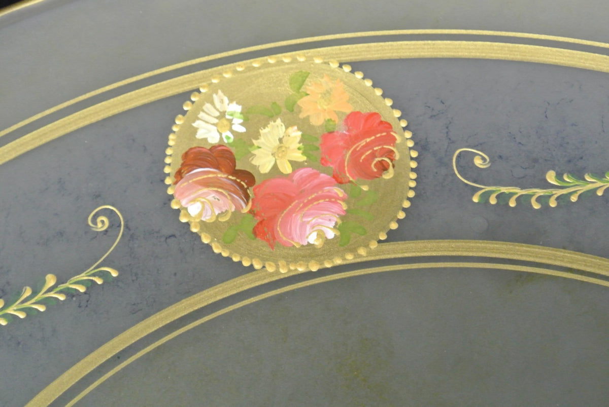 Vintage Bohemian Glass Hand Painted Enamel Footed Bowl, Stand