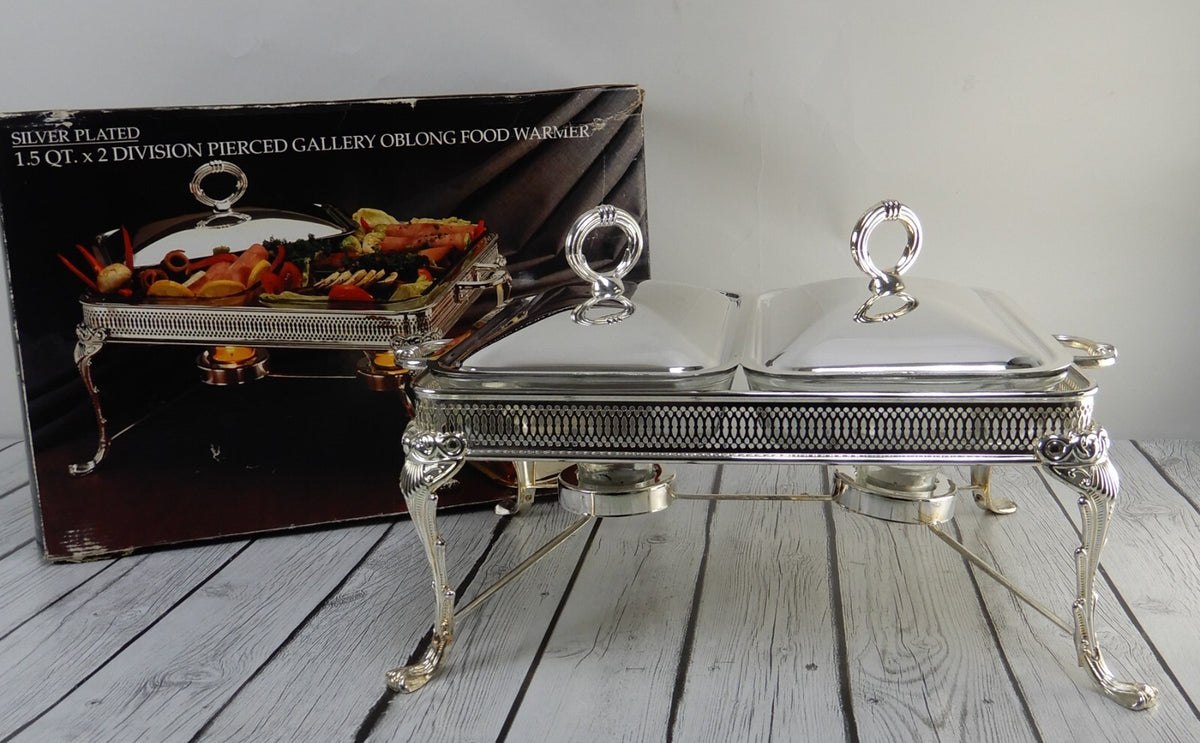 Godinger Paul Revere Silverplated 1.5qt X 2 Division PIerced Oblong Warmer