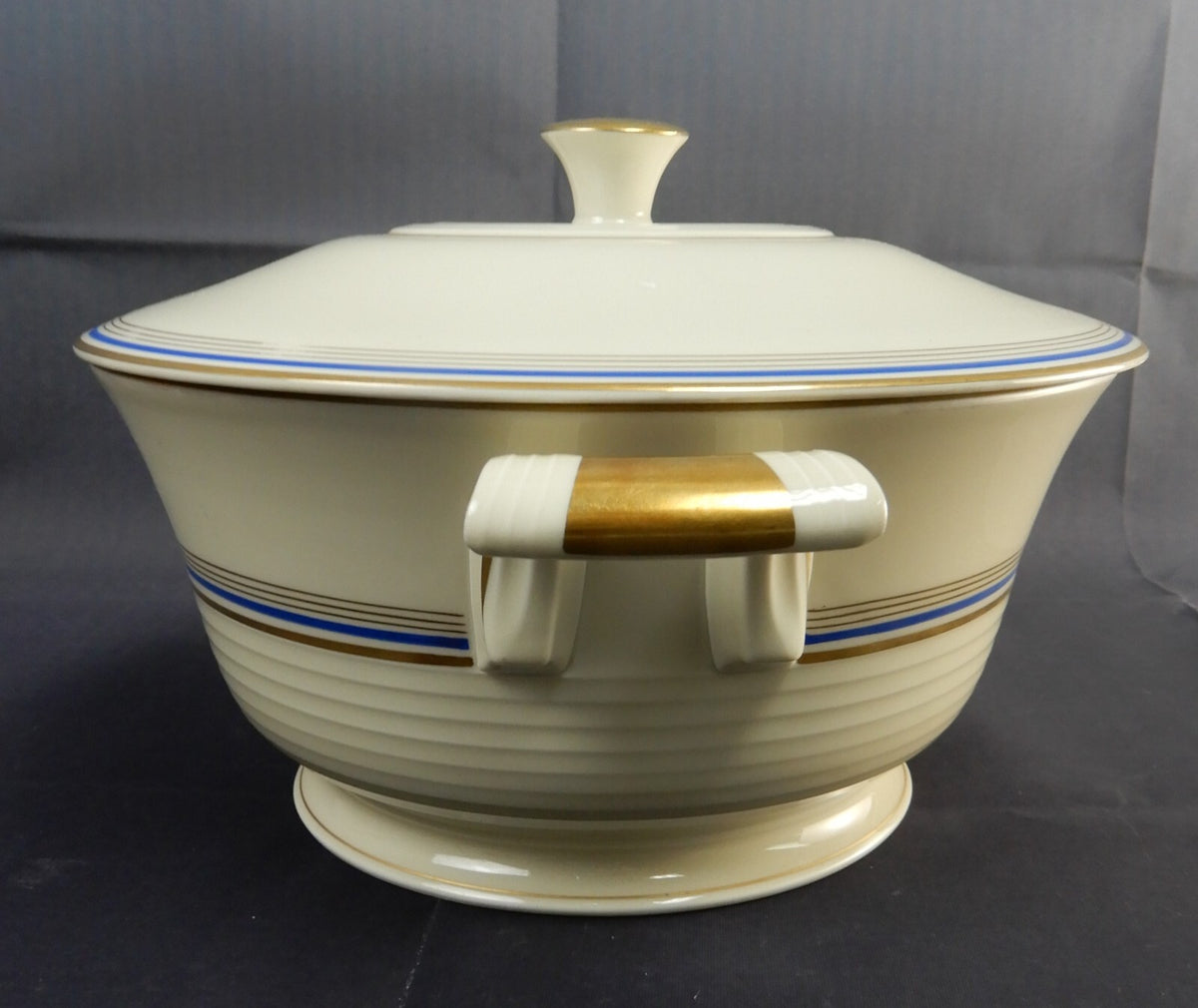 Vintage Eamag Schönwald Bavaria Gold and Cobalt Blue Rim Soup Tureen