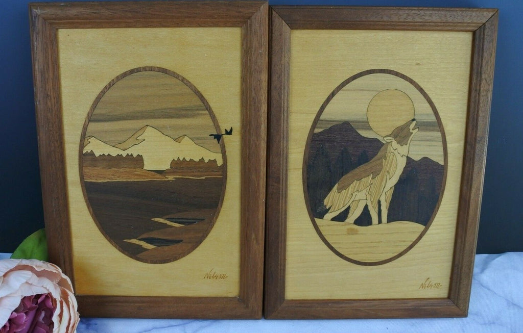 Lot Of 2 Hudson Wood Inlay Decorative Pictures By Nelson
