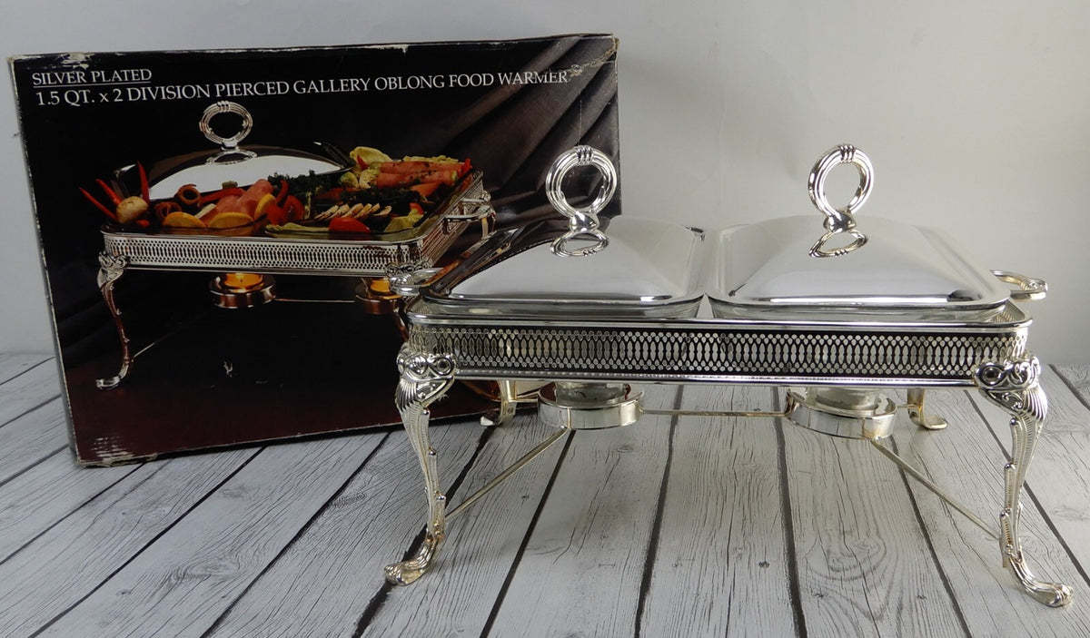Godinger Paul Revere Silverplated 1.5qt X 2 Division PIerced Oblong Warmer