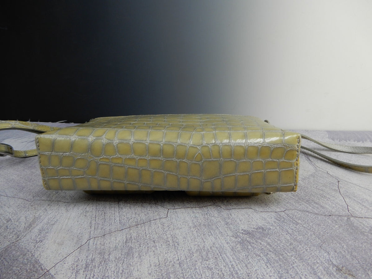 Vintage Brighton Patent Leather Crossbody Croc Embossed Gray/Green 9" by 7"
