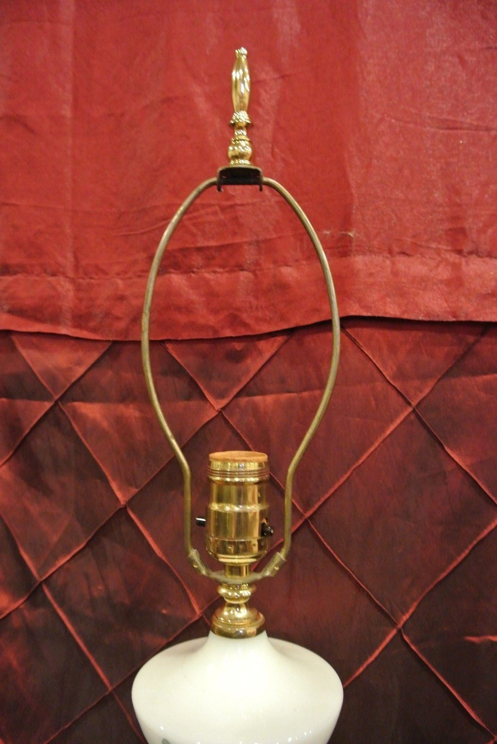 Vintage Brass White Milk Glass Hand Painted Lamp Marble Base