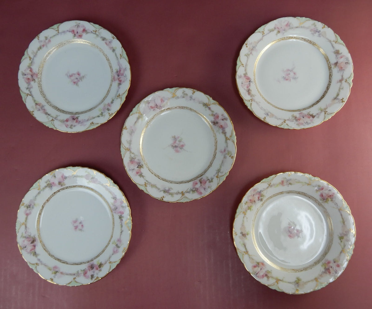 Five RC Versailles Bavaria Hand Painted and Signed Pink,Green,Gold 6-1/4" Plates