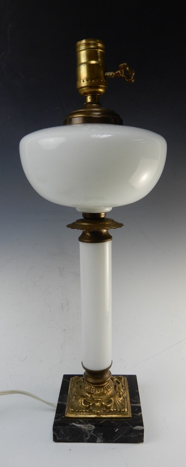 Vintage Milk Glass Black Marble Tall Table Lamp 19-1/4"
