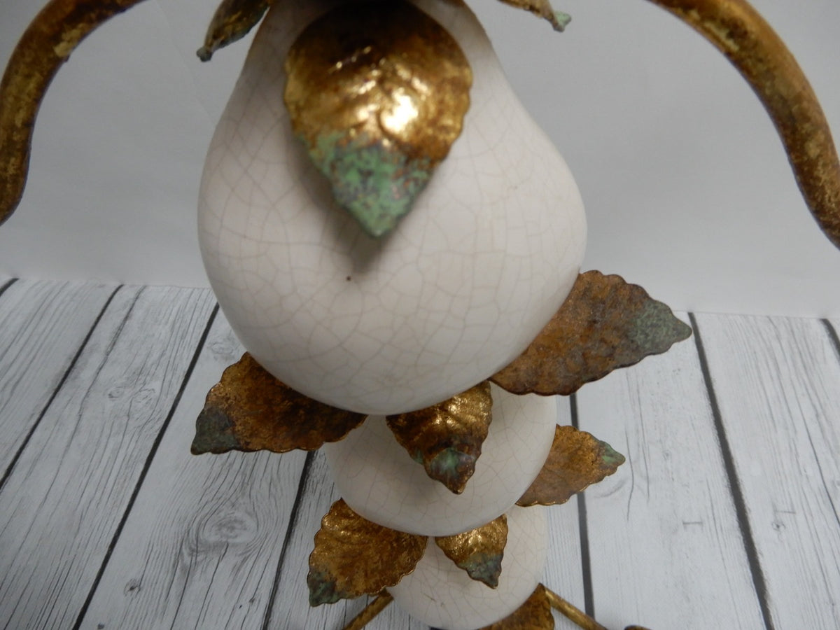 Vintage Gold Metal 3 Light Crackled Pear Stacked Votive Candle Holder