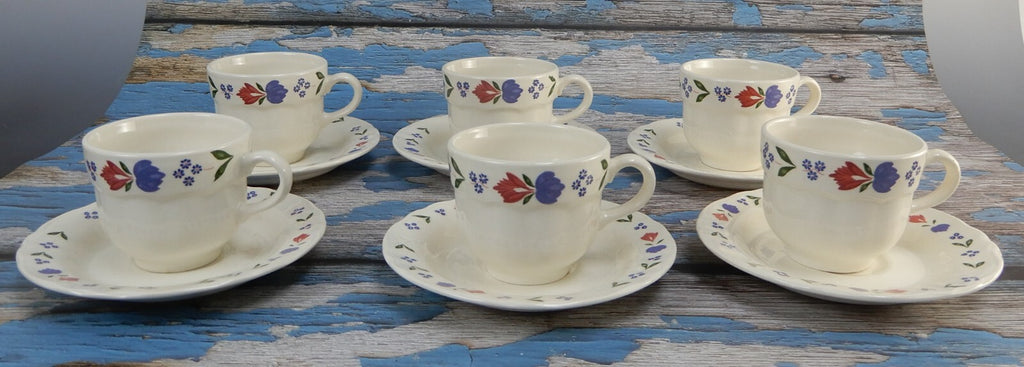 PV Peasant Village Espresso Demitasse Set 6 Cups & Saucers Made in Italy