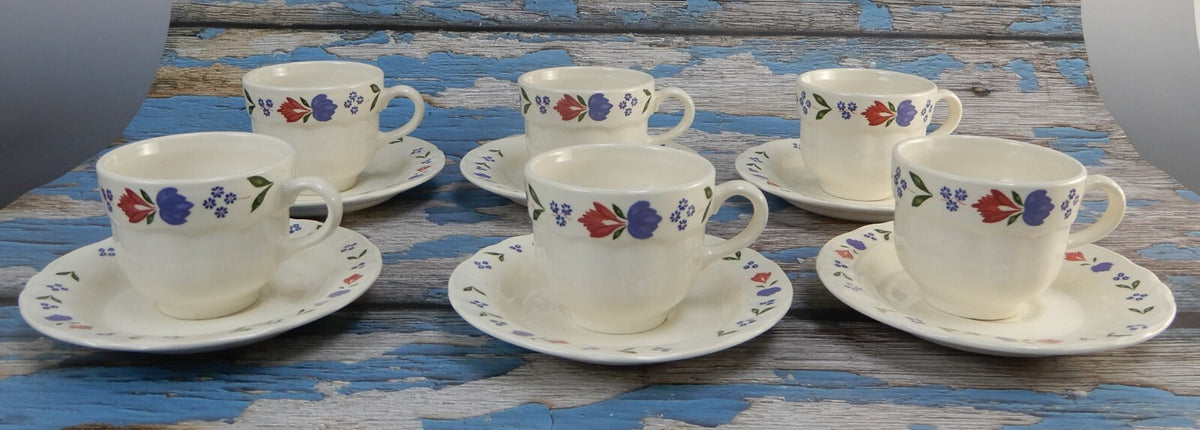 PV Peasant Village Espresso Demitasse Set 6 Cups & Saucers Made in Italy