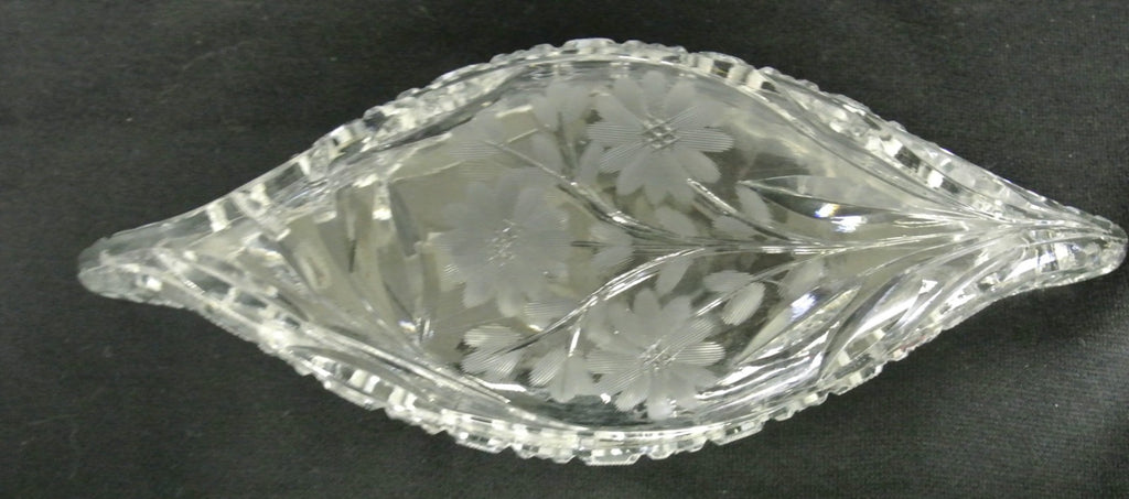 Antique American Cut Glass Boat Shaped Dish Daisy Buttons