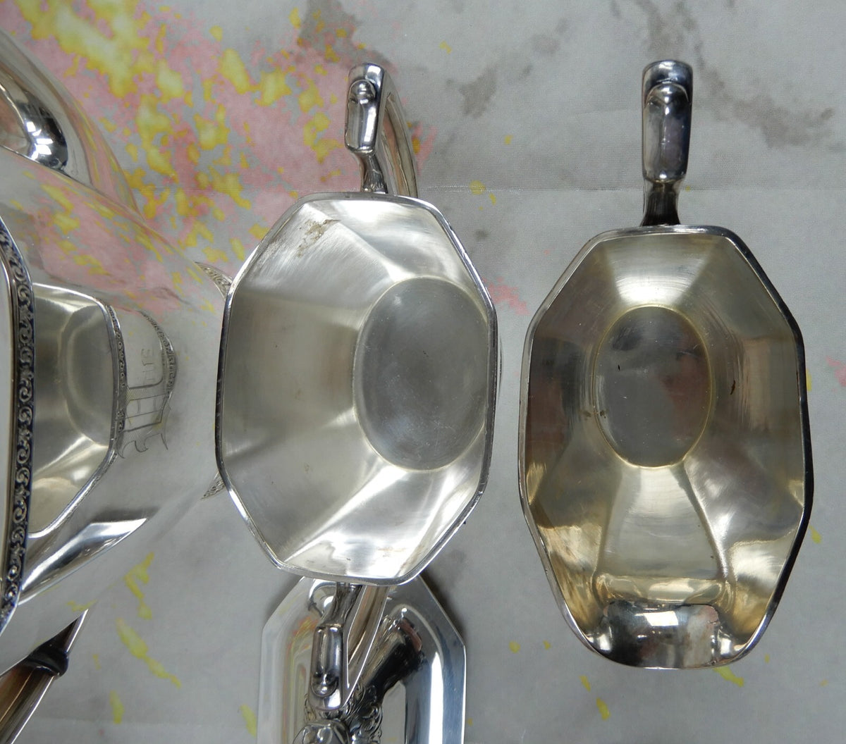 Andover Silver Plated Coffee Pot, Creamer, Sugar Bowl with Tray