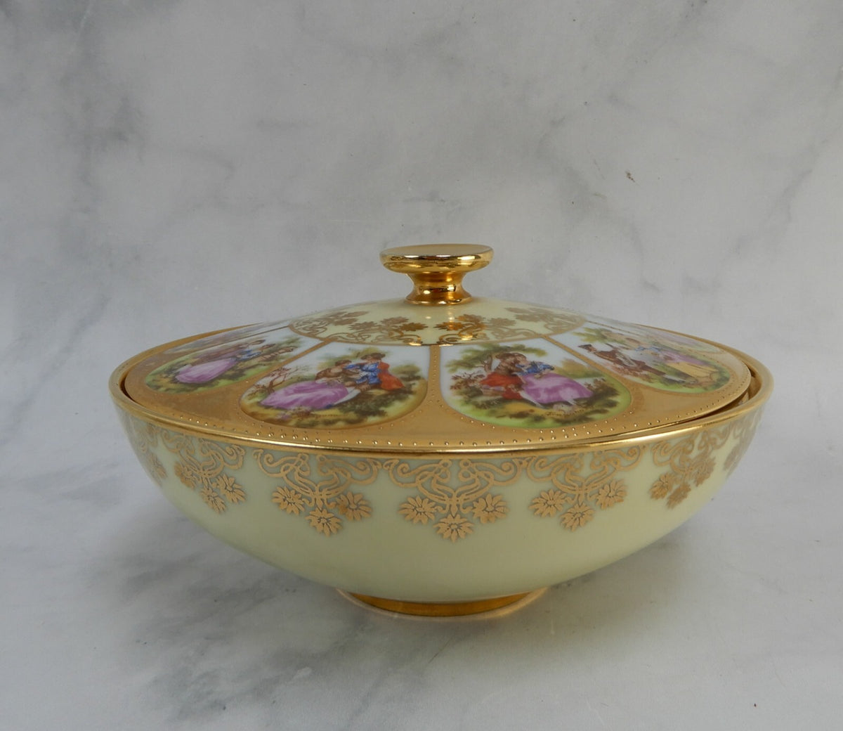 Vintage Fragonard Love Story Beehive NC West Germany Round Candy Dish With Lid