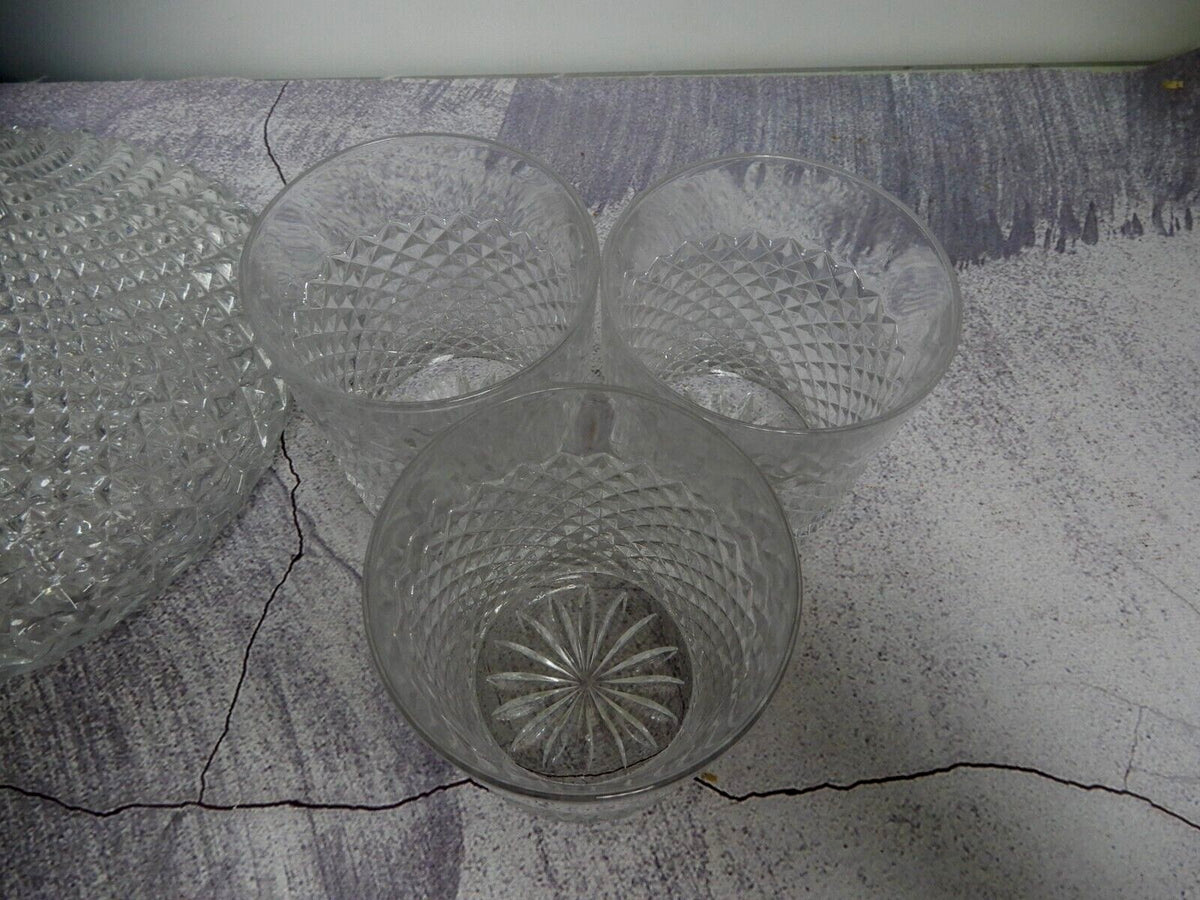 (7) Vintage Glass Diamond Pattern Ships Decanter and Drinking Glass Set