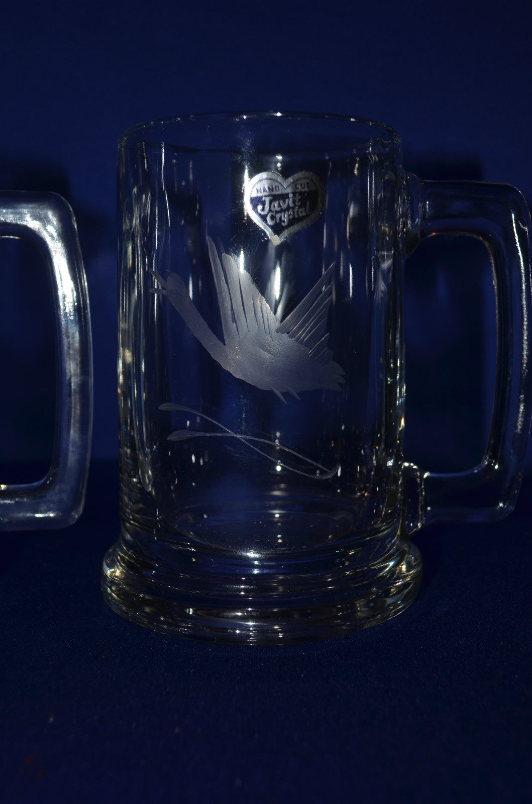 4 Piece Set Javit Hand Cut Crystal Mug's With A Picture Of A Satin Goose 5-1/4"