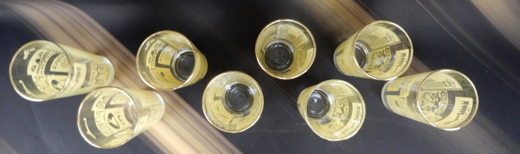 8 Piece Vintage High Ball Yellow Glass Travel Tumblers World Destination 16 oz