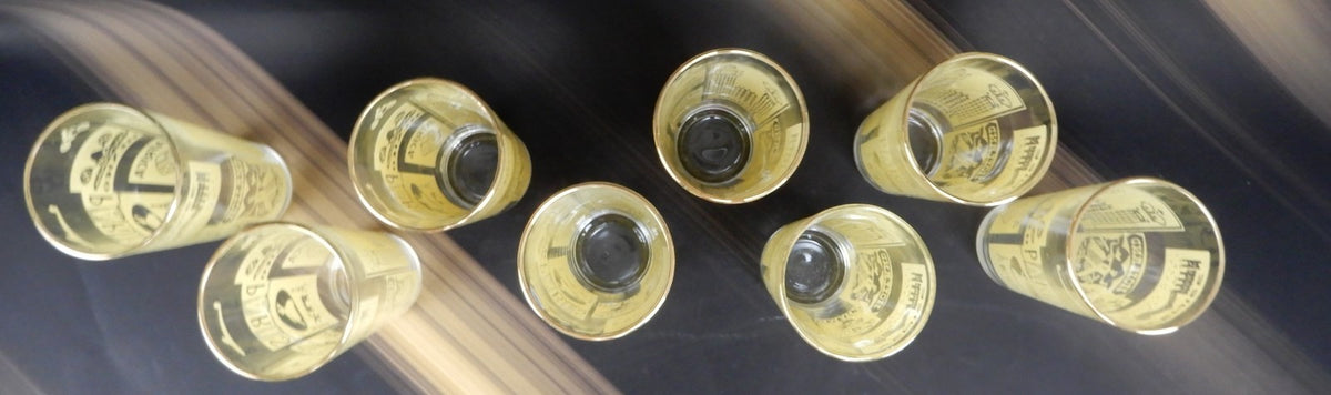 8 Piece Vintage High Ball Yellow Glass Travel Tumblers World Destination 16 oz
