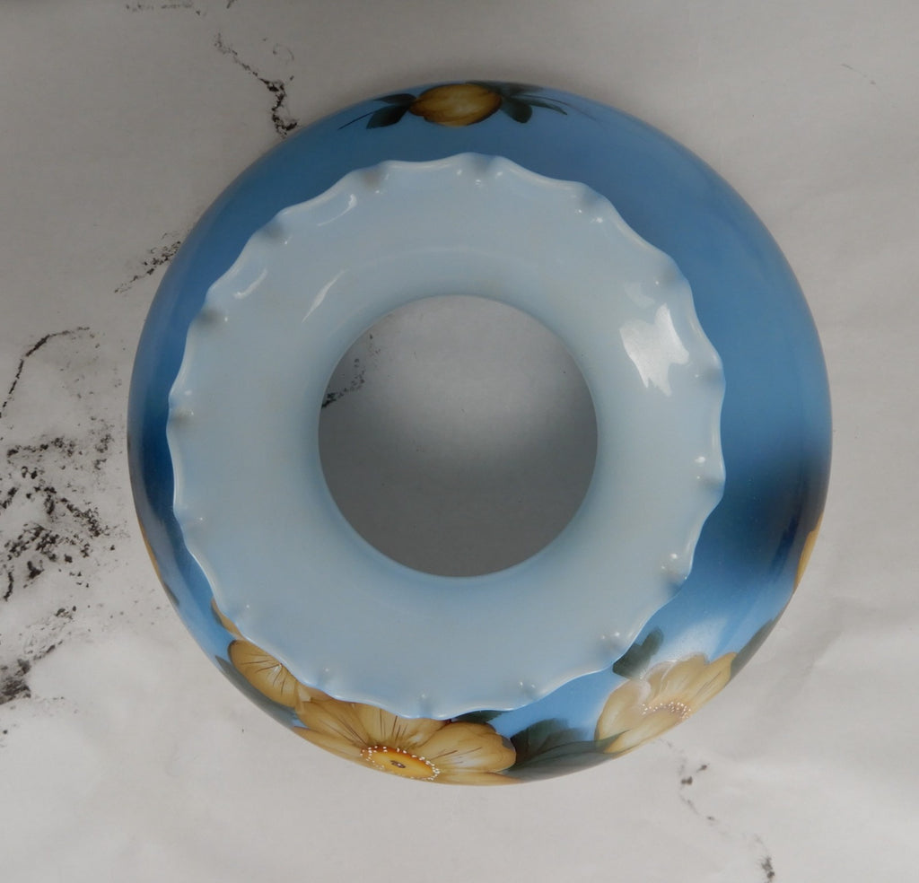 Vintage GWTW Blue Hand Painted Glass Shade 9-3/4" Fitter