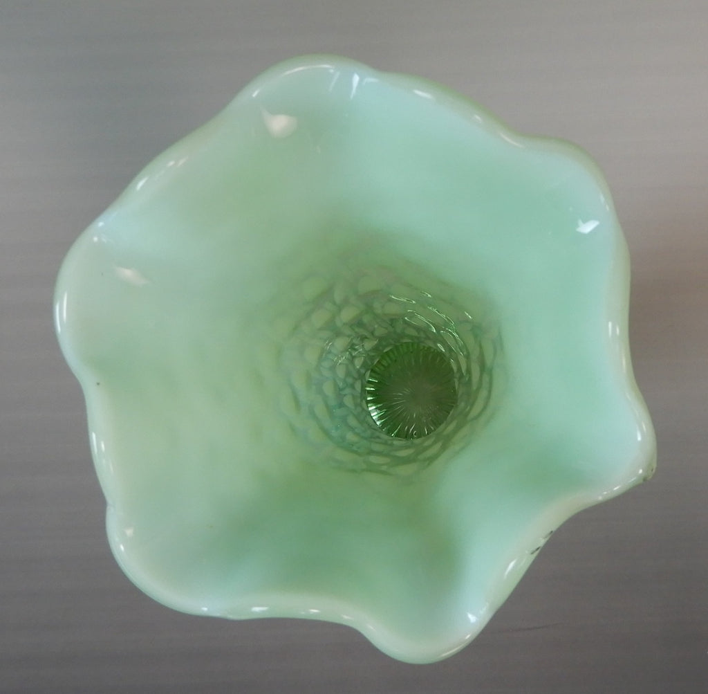 Antique Beautiful Northwood Swung Opalescent Green Glass Tree Trunk 11" Vase