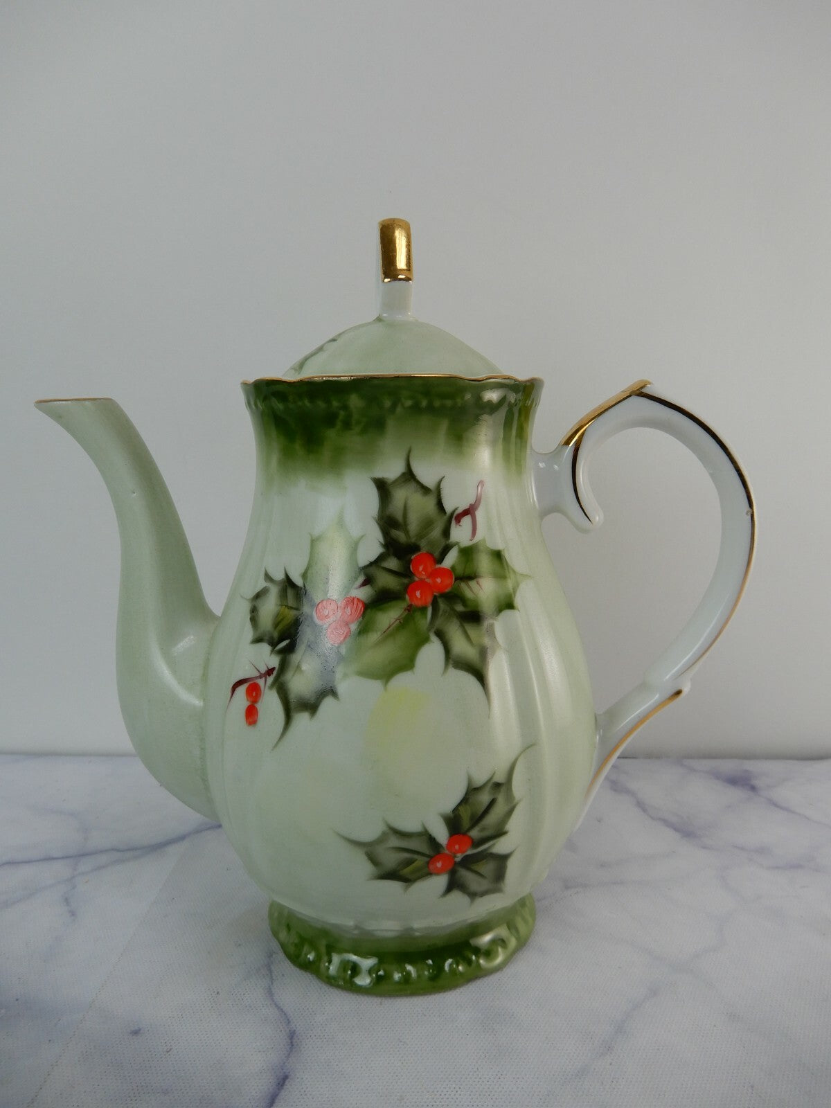 Vintage Hand Painted Hollies Coffee Pot Made in Japan XP-4B