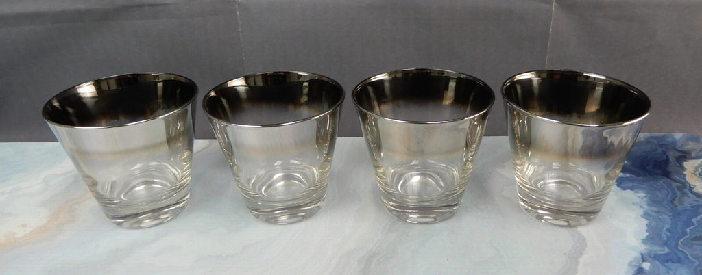 Set of 4 Vitreon Queens Lusterware Silver Fade Silver Ombre Rock Glasses