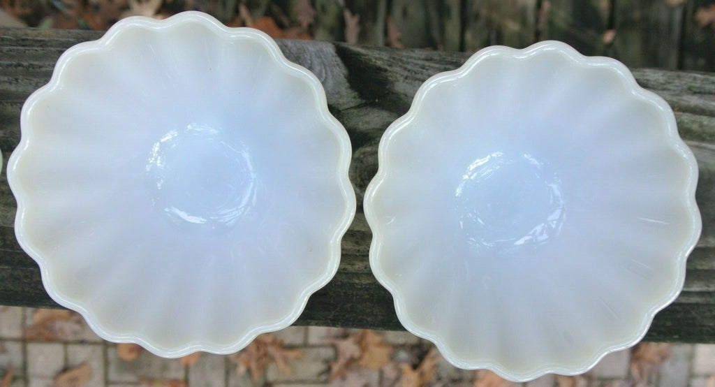 Set of 4 Fire King Lite Peach Opaque Milk White Ribbed Glass Bowls
