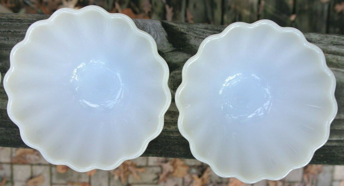 Set of 4 Fire King Lite Peach Opaque Milk White Ribbed Glass Bowls