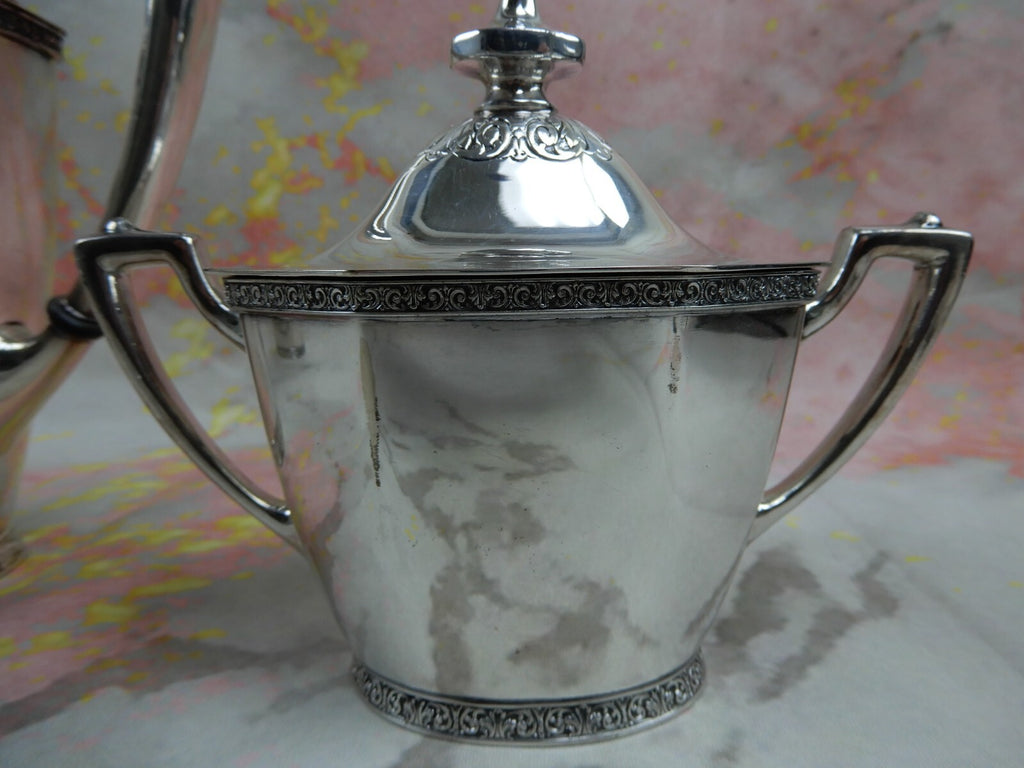 Andover Silver Plated Coffee Pot, Creamer, Sugar Bowl with Tray