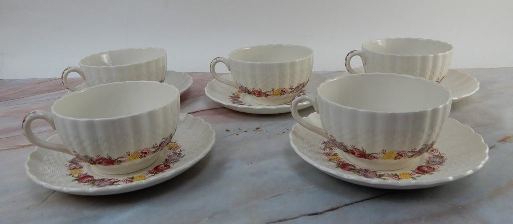 Vintage Copeland Spode "Rose Briar" Set of 5 Cup and Saucers Made In England